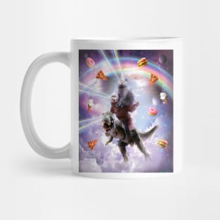 Laser Eyes Space Cat On Sloth Dinosaur - Rainbow Mug